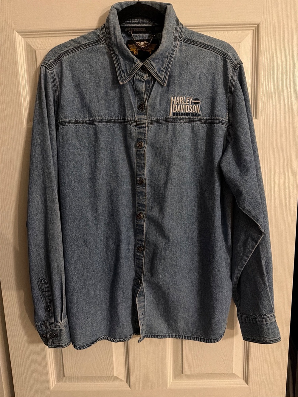 Vintage Women’s Harley Davidson Denim Shirt XL Motorcycle Button Down